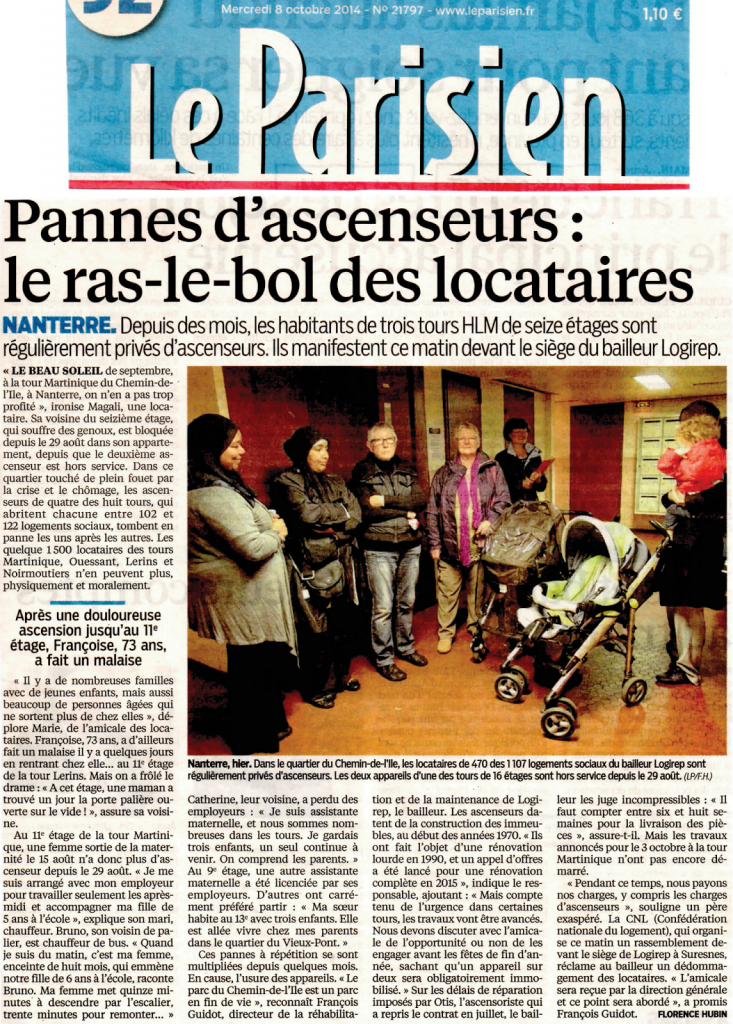 Le Parisien du 2014-10-08 - Ascenseurs à Logirep