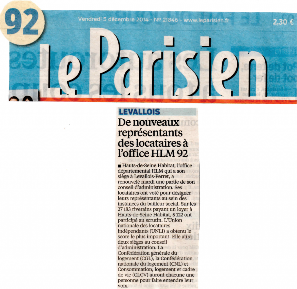 Le Parisien du 2014-12-05 - Résultats Hauts-de-Seine Habitat