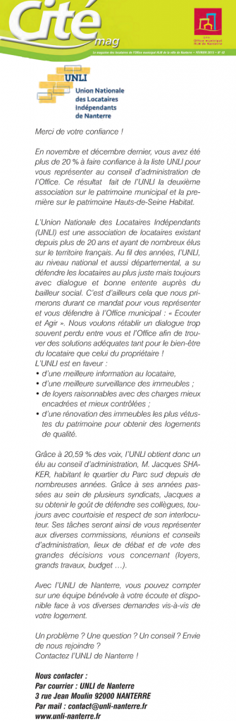 Tribune UNLI Cité Mag 42 - 2015-03