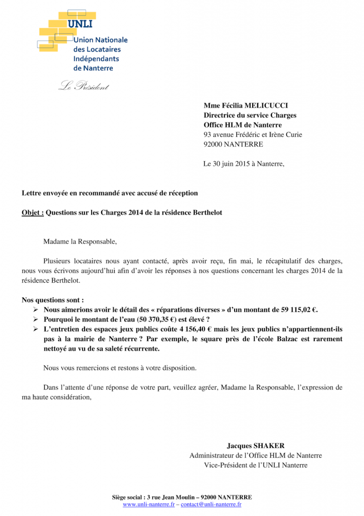 15-62&63 - Charges 2014 à Berthelot (Lettre)
