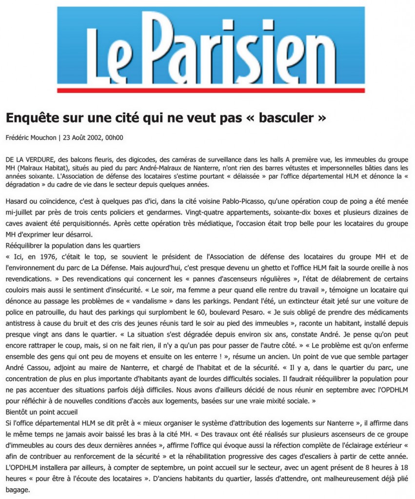 Le Parisien du 2002-08-23 - Enquête sur une cité qui ne veut pas « basculer »